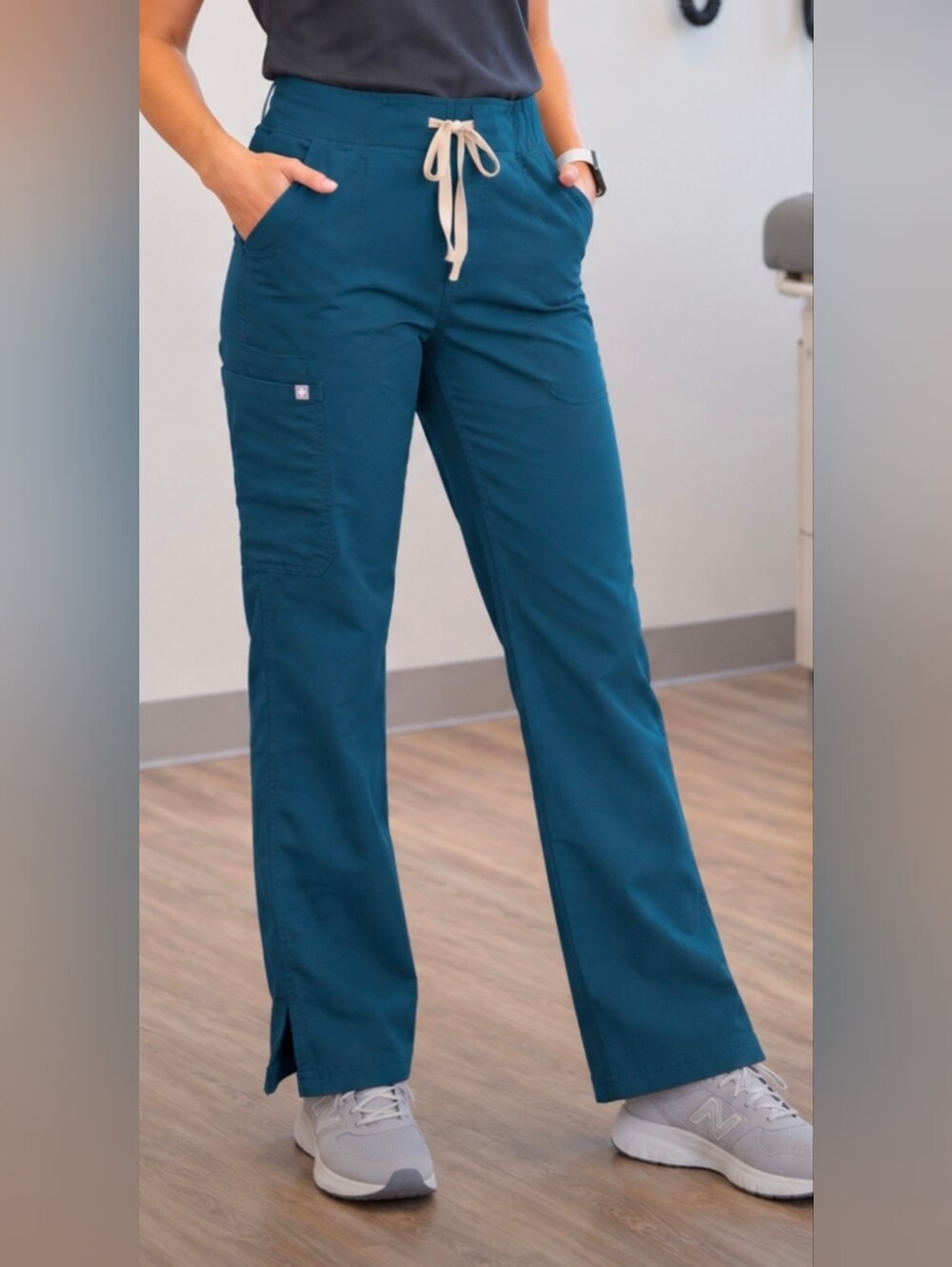 FIGS Technical Teal Blue Cargo Scrub Pants XXS Straight Leg Drawstring -T21004